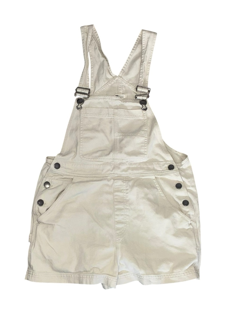 EUC Billabong Cream Denim Short Overalls Women's Medium Boho Summer Festival - Picture 6 of 13